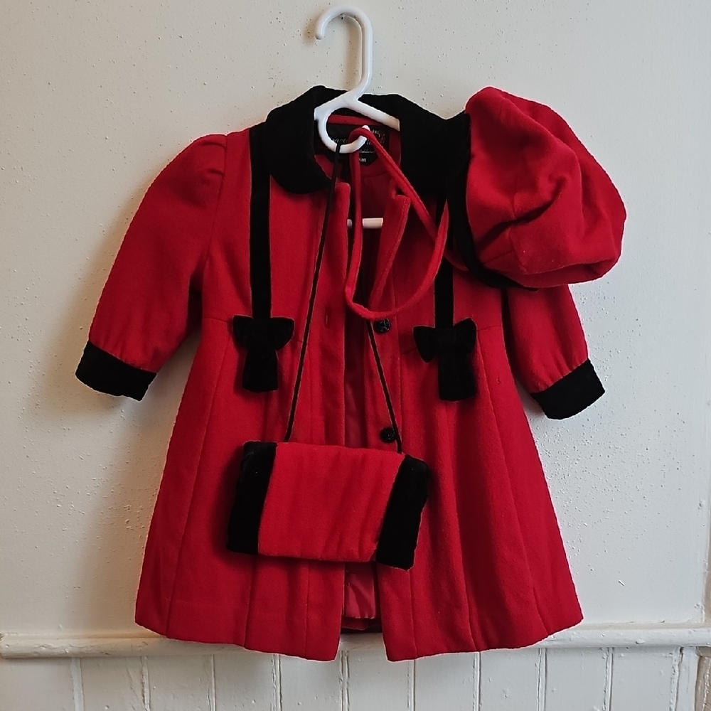 Braetan Kids 2T Red Coat Hat Hand Muffs